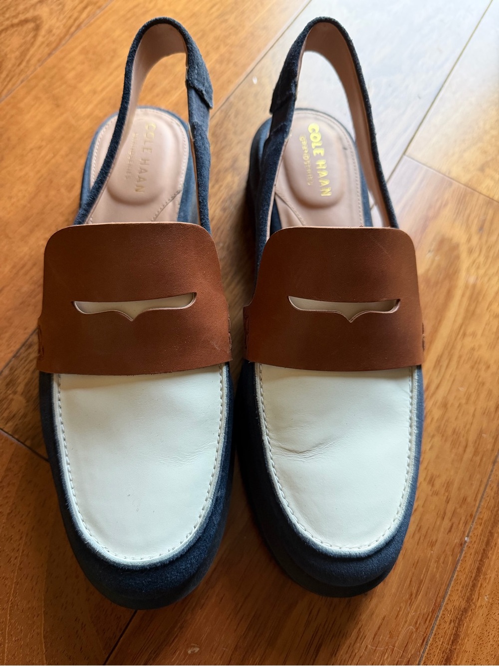Cole Haan Women’s Two-Tone Leather Slingback Loafers - White, Brown, Navy